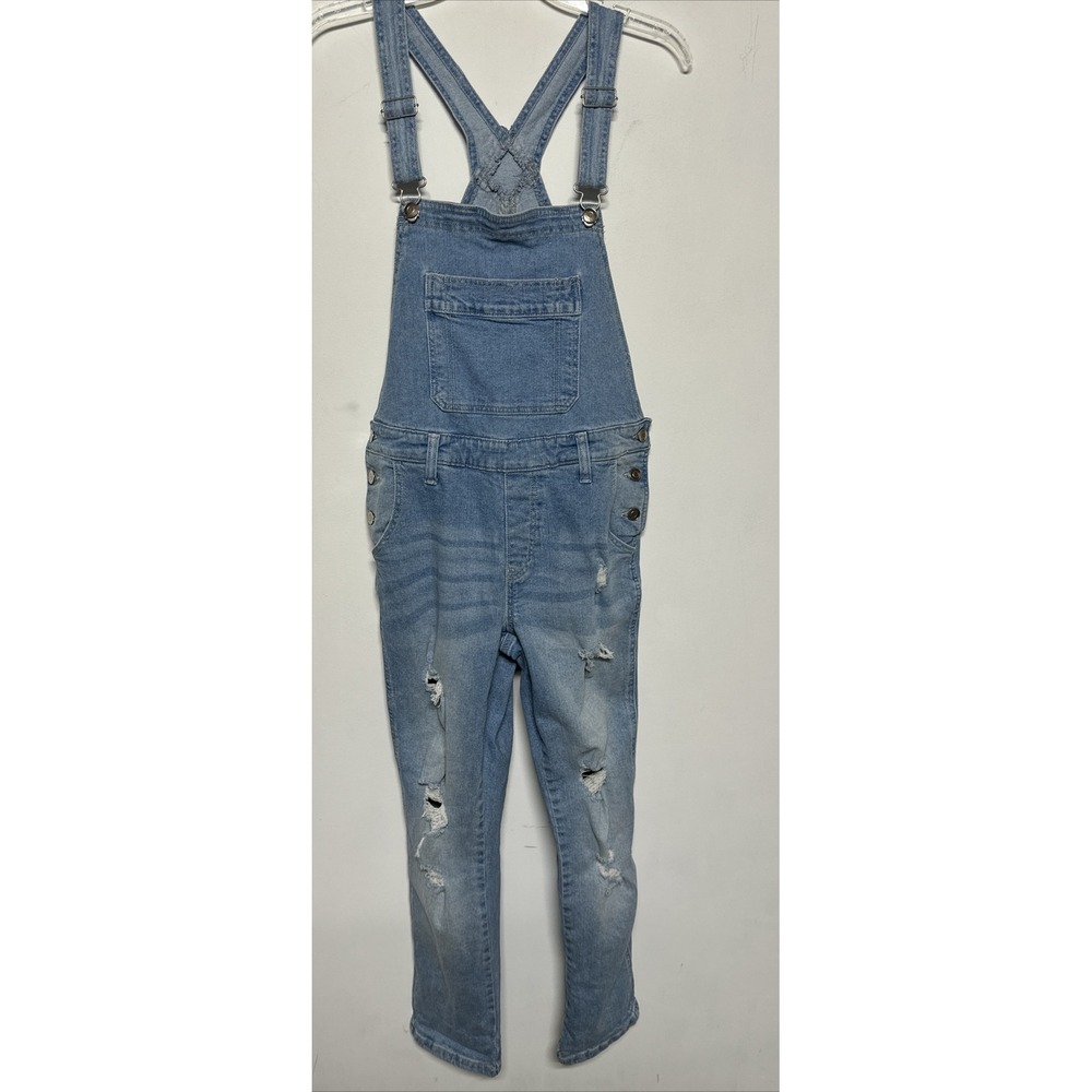 Womens Distressed Denim Bib Overalls Jeans Celebrity Pink Small Light Blue